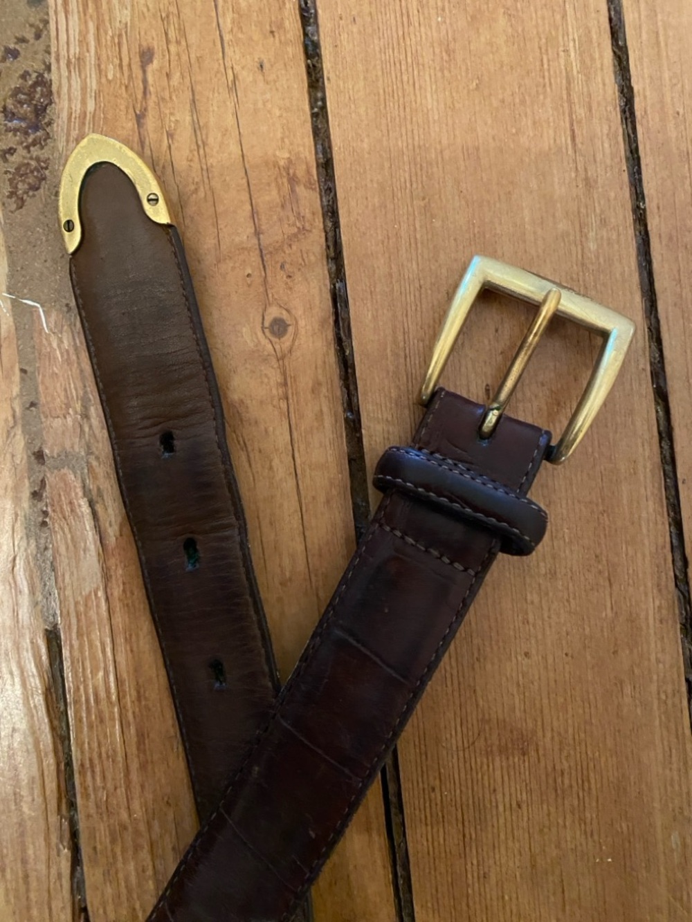 Vintage lands end Brown Leather Belt with Brass Buckle size 34